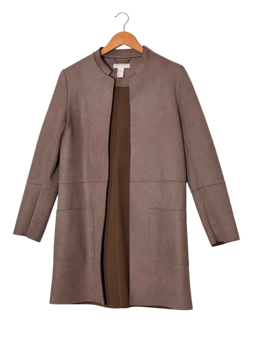 H&M | Camel beige faux suede long open jacket some stretch size 4 small